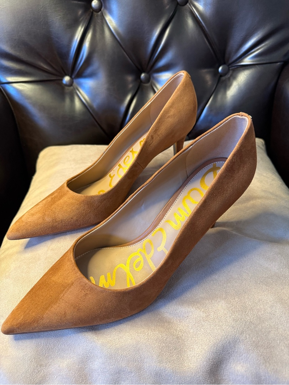 Sam Edelman Vienne Suede Pointed Toe Pumps Cognac Brown - Sz 10.5